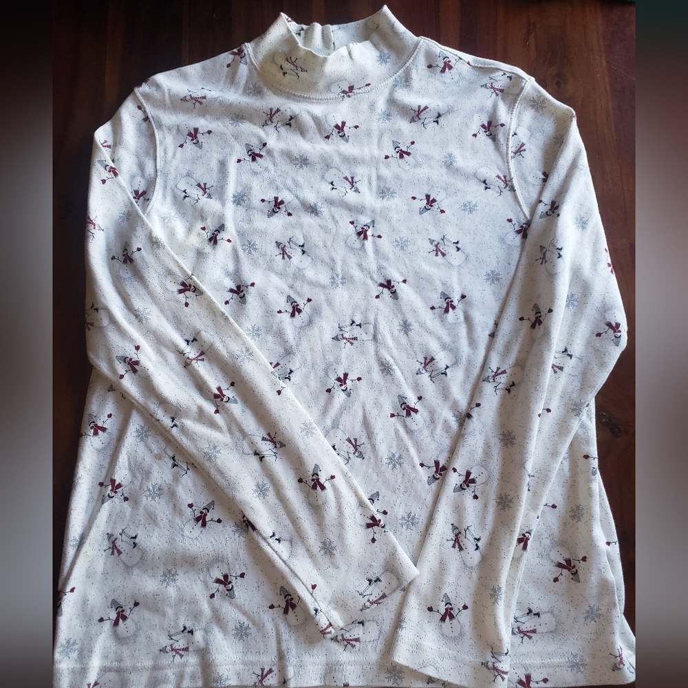 Croft & Barrow Long Sleeve Mock Neck Snowman Holiday Christmas